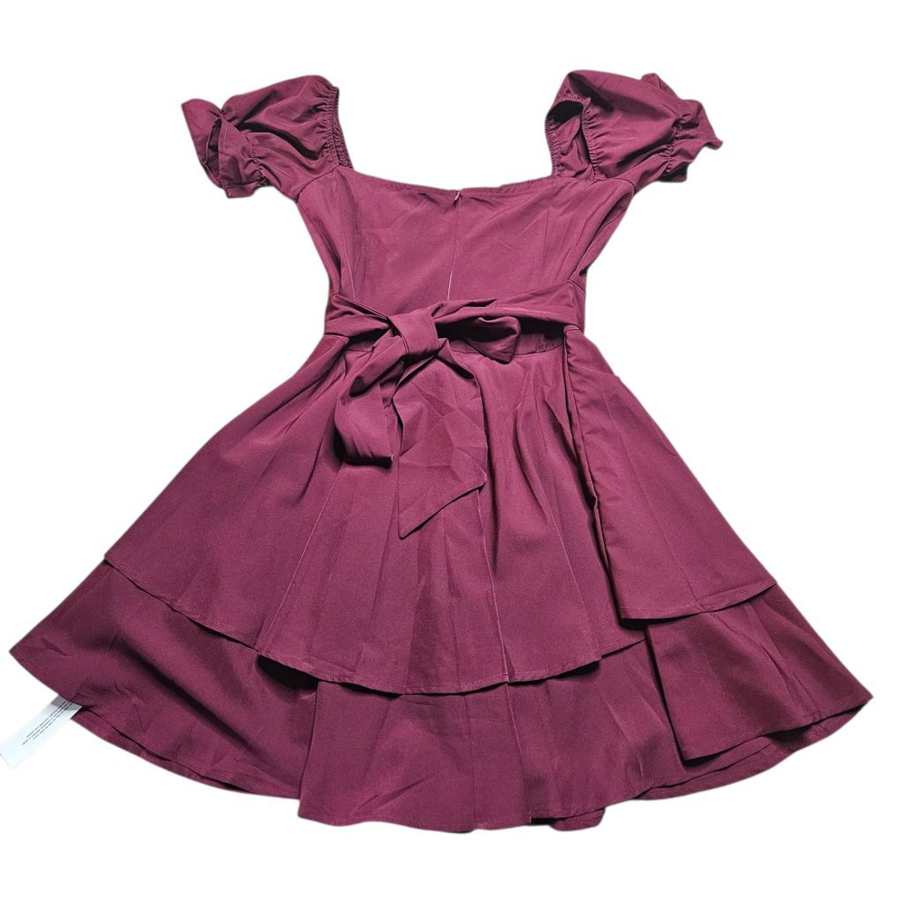 Lyaner Medium Burgandy Off Shoulder Tie Back Ruffle Mini Dress - Picture 5 of 7